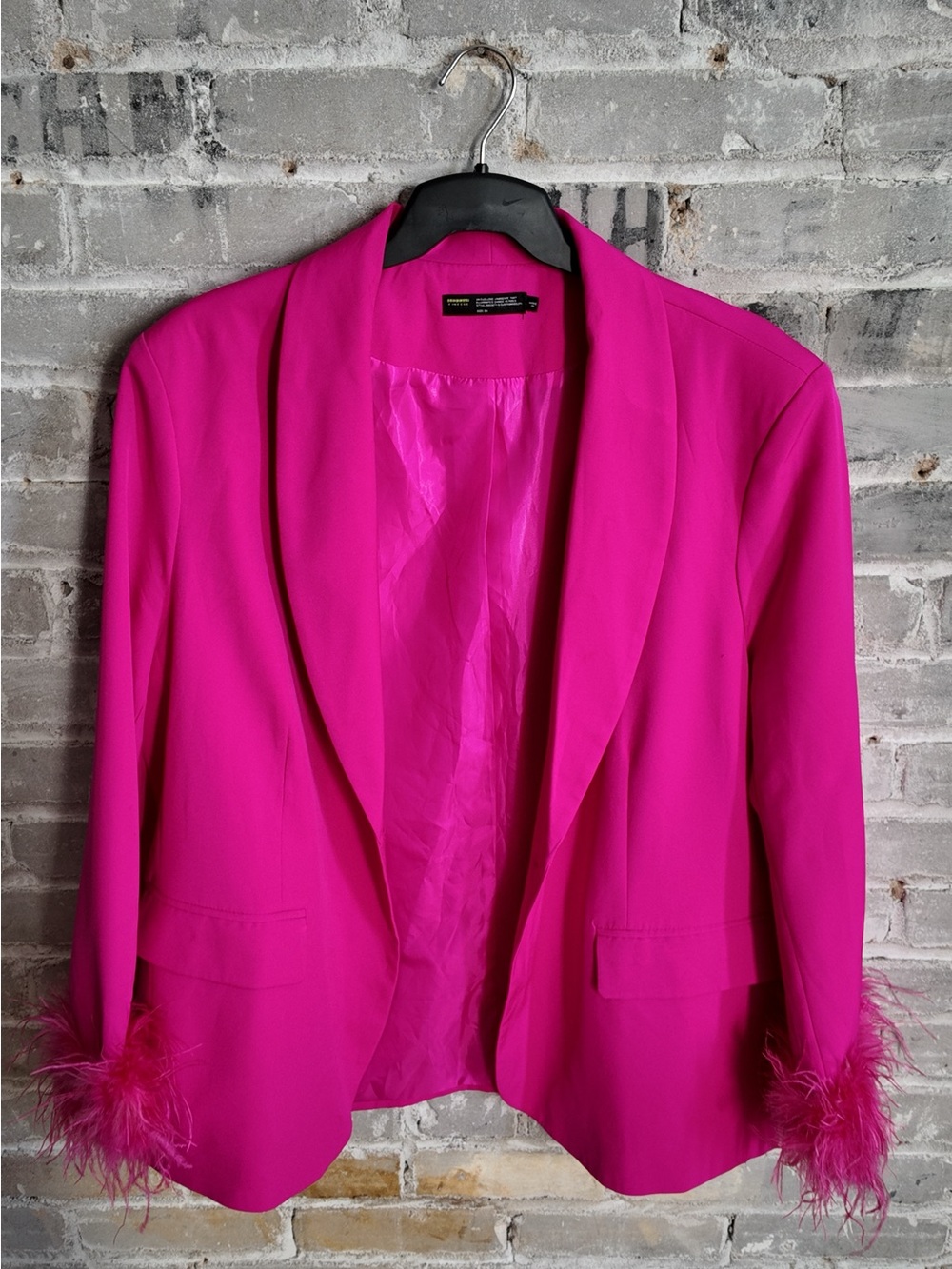 Finesse Hot Pink Statement Blazer w/ Feather Trim Cuffs - 3X